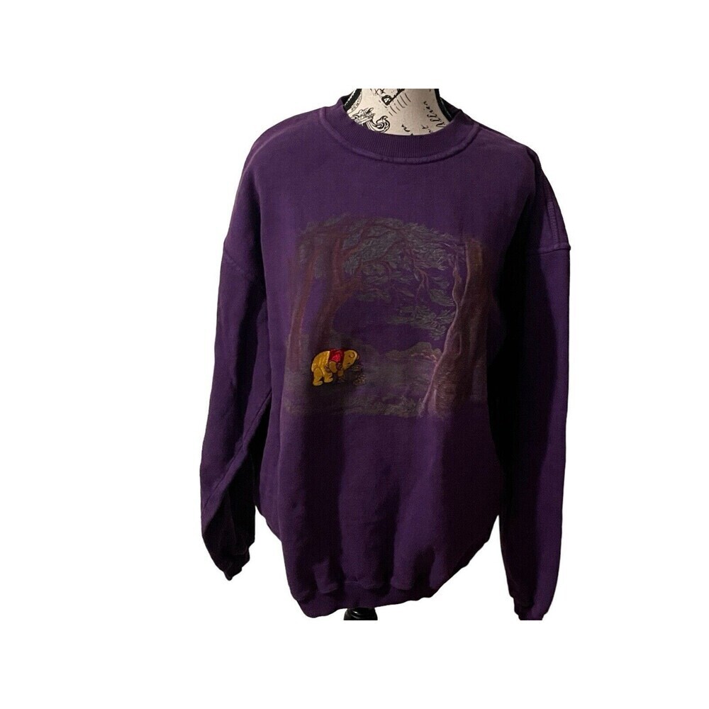 VTG Disney Store Winnie The Pooh Purple Crewneck Embroidered Sweatshirt L RARE